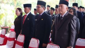 PELANTIKAN - Tampak para Pejabat Pimpinan Tinggi Pratama di Lingkup Pemerintah Kabupaten Katingan saat menhairi acara pelantikan, Rabu (04/01/2023) pagi. (FOTO: IST)