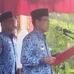 FOTO : Bupati Katingan Sakariyas saat memberikan sambutan pada apel gabungan lingkup Pemda Katingan