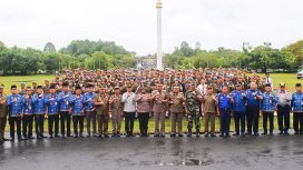 Suasana Peringatan HUT Damkar, Satpol PP dan Linmas Di Halaman Kantor Bupati Katingan