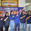 KONFERENSI  PERS: Ketua DPC Partai Nasdem Kabupaten Gumas Evandi (tengah), didampingi jajaran pengurus Partai Nasdem Gumas, dalam konferensi pers di kantor skeretariat DPD setempat, Selasa (0705/2024).