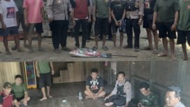 FOTO : (Tangan Terborgol) Pelaku Penembahan beserta barang bukti senpi rakitan diamankan pihak Polsek Katingan Hulu.