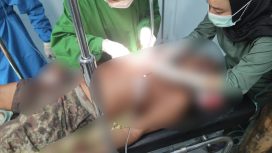 FOTO : Korban Ishak mengalami luka parah serta mendapatkan perawatan di RS Pratama Tumbang Samba.
