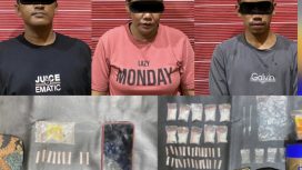 FOTO : Tiga tersangka dan barang bukti saat diamankan pihak kepolisian.