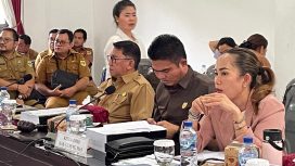 Ketua DPRD Gumas Binartha saat memimpin rapat pembahasan APBD Murni di gedung dewan setempat, Selasa (19/11/2024).