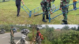 FOTO : Suasana anggota Kodim 1019/Katingan bersama warga melaksanakan gotong royong.