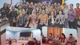 FOTO : Suasana aparatur desan dan kelurahan foto bersama saat mengikuti pelatihan, di Media Centre Diskominfostandi Katingan.
