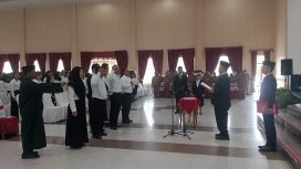 FOTO : Bupati Katingan Saiful, saat prosesi pelantikan ASN di Gedung Salawah Kasongan.