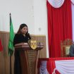SAMPAIKAN : Juru Bicara DPRD Kabupaten Gumas Neni Yuliani ketika menyampaikan laporan hasil rapat pembahasan rancangan akhir RPJMD tahun 2025-2029, pada rapat paripurna ke-10 masa persidangan III tahun sidang 2025, Kamis, 3 Juli 2025.