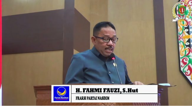 FOTO : Anggota DPRD Kabupaten Katingan Fahmi Fauzi, saat penyampaikan pendapat akhir fraksi partai NasDem.