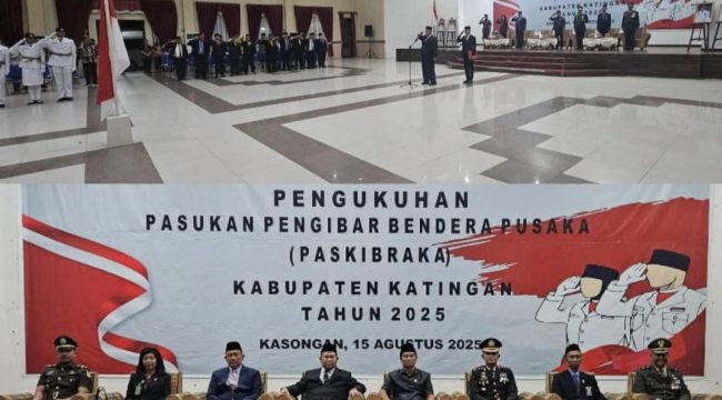 FOTO : 48 Anggota Paskibraka saat prosesi pengukuhan oleh Bupati Katingan Saiful.
