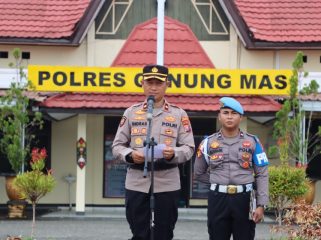UPACARA : Suasana upacara kesadaran nasional yang diikuti personel Polres Gumas, di Lapangan Lapangan Tantya Sudhirajati, Rabu, 18 Februari 2026 pagi.
