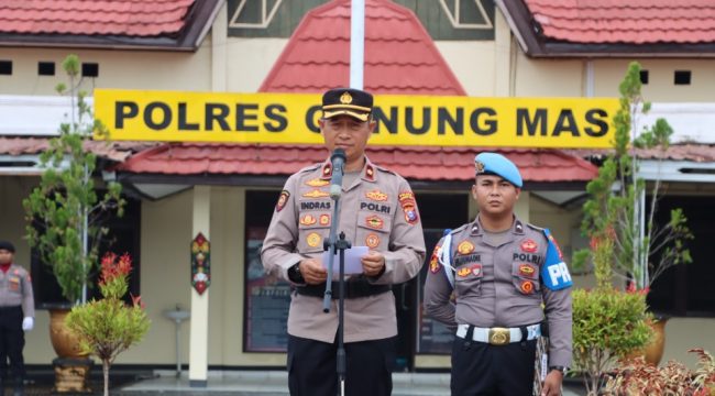 UPACARA : Suasana upacara kesadaran nasional yang diikuti personel Polres Gumas, di Lapangan Lapangan Tantya Sudhirajati, Rabu, 18 Februari 2026 pagi.