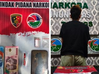 AMANKAN : Pelaku AG (21) beserta barang bukti ketika diamankan di kantor Satres Narkoba Polres Gumas, Selasa, 12 Mei 2026.