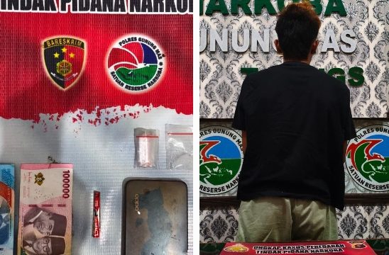 AMANKAN : Pelaku AG (21) beserta barang bukti ketika diamankan di kantor Satres Narkoba Polres Gumas, Selasa, 12 Mei 2026.