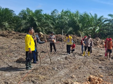 TANAM JAGUNG : Seluruh pihak terkait melakukan penanaman jagung hibrida, di lahan milik Pemerintah Desa Bereng Belawan, Kecamatan Manuhing, Jumat, 1 Mei 2026.