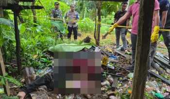 OLAH TKP : Tim gabungan dari Polsek Tewah dan Satreskrim Polres Gumas melakukan olah TKP di lokasi penemuan mayat, di Jalan Hentak, RT.006, Kelurahan Tewah, Kecamatan Tewah, Minggu (3/5/2026).