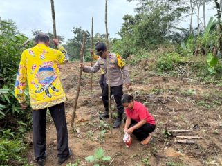 TANAM JAGUNG : Kapolsek Rungan Ipda M. Helmi Hakim, S.H bersama personel polsek, perangkat desa dan pengurus BUMDes, ketika melakukan penanaman jagung di Desa Jalemu Masulan, Kecamatan Rungan Barat, usai pelaksanaan penanaman jagung, Kamis, 7 Mei 2026.