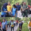 FOTO : Suasana jalan sehat pemerintah dan warga sambil pungut sampah di sepanjang jalan.