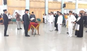 PELANTIKAN : Suasana pelantikan ratusan ASN jabatan administrator, pejabat pengawas, pejabat fungsional dan kepala puskesmas, di GPU Damang Batu, pekan lalu.