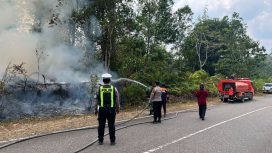 PADAMKAN : Tim gabungan ketika berupaya padamkan api di wilayah Desa Batu Nyapau, Kecamatan Tewah, Senin, 10 Agustus 2026.