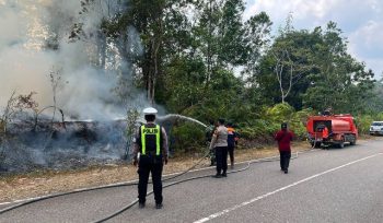 PADAMKAN : Tim gabungan ketika berupaya padamkan api di wilayah Desa Batu Nyapau, Kecamatan Tewah, Senin, 10 Agustus 2026.