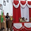 PANDANGAN UMUM : Juru Bicara Fraksi Partai Demokrat DPRD Kabupaten Gumas Karollina menyampaikan pandangan umum atas nota keuangan Rancangan Perubahan APBD tahun 2026, di rapat paripurna ke-2 masa persidangan 1 tahun sidang 2026, Rabu, 26 Agustus 2026.